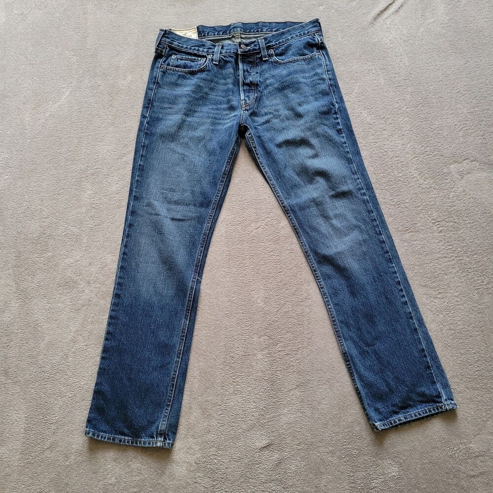 Hollister Button Fly Mens Straight Fit Jeans Blue Sz W 32x L30